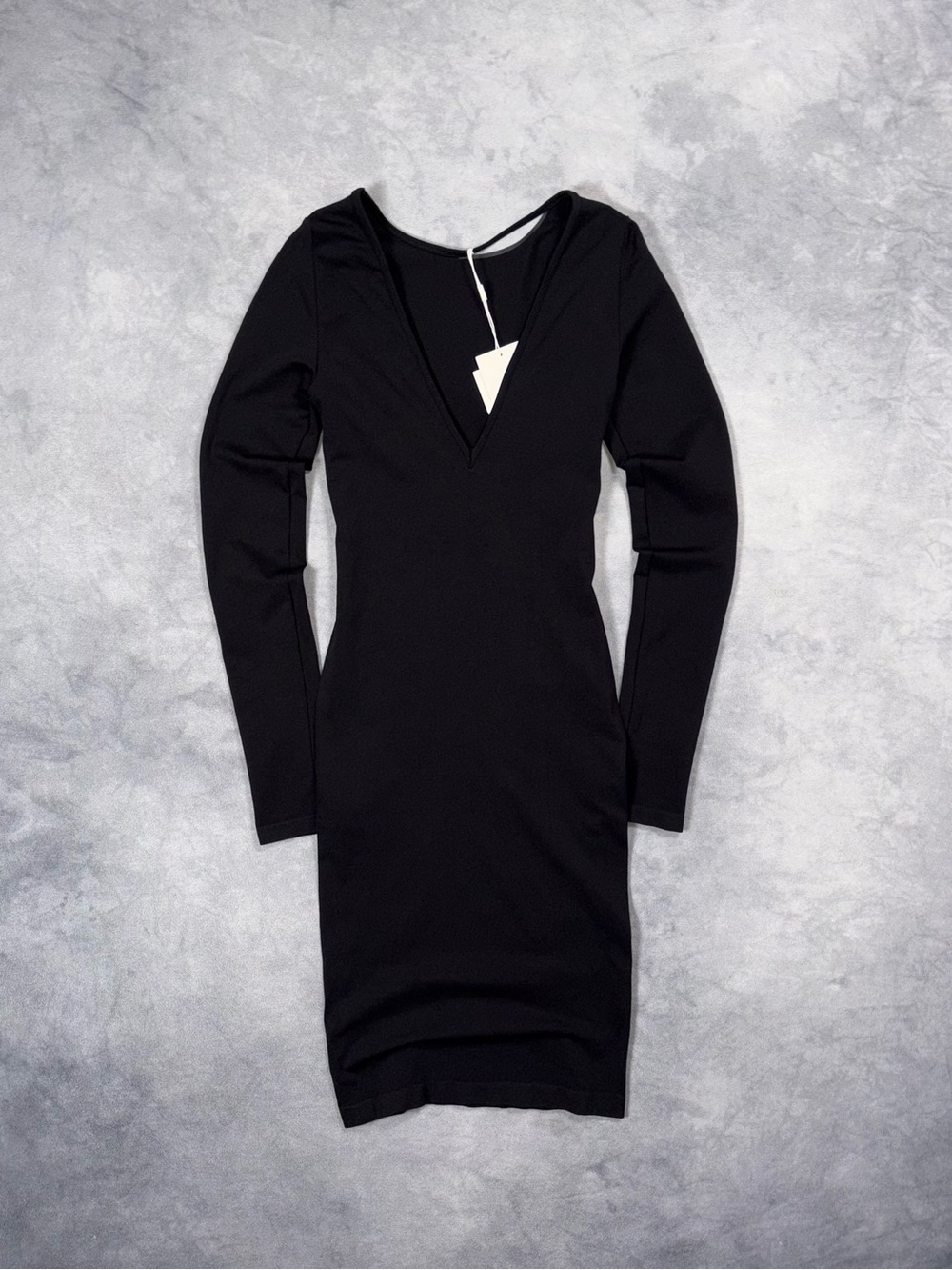 Helmut Lang Black Deep V Neck Bodycon Long Sleeve Mini Dress RRP295$